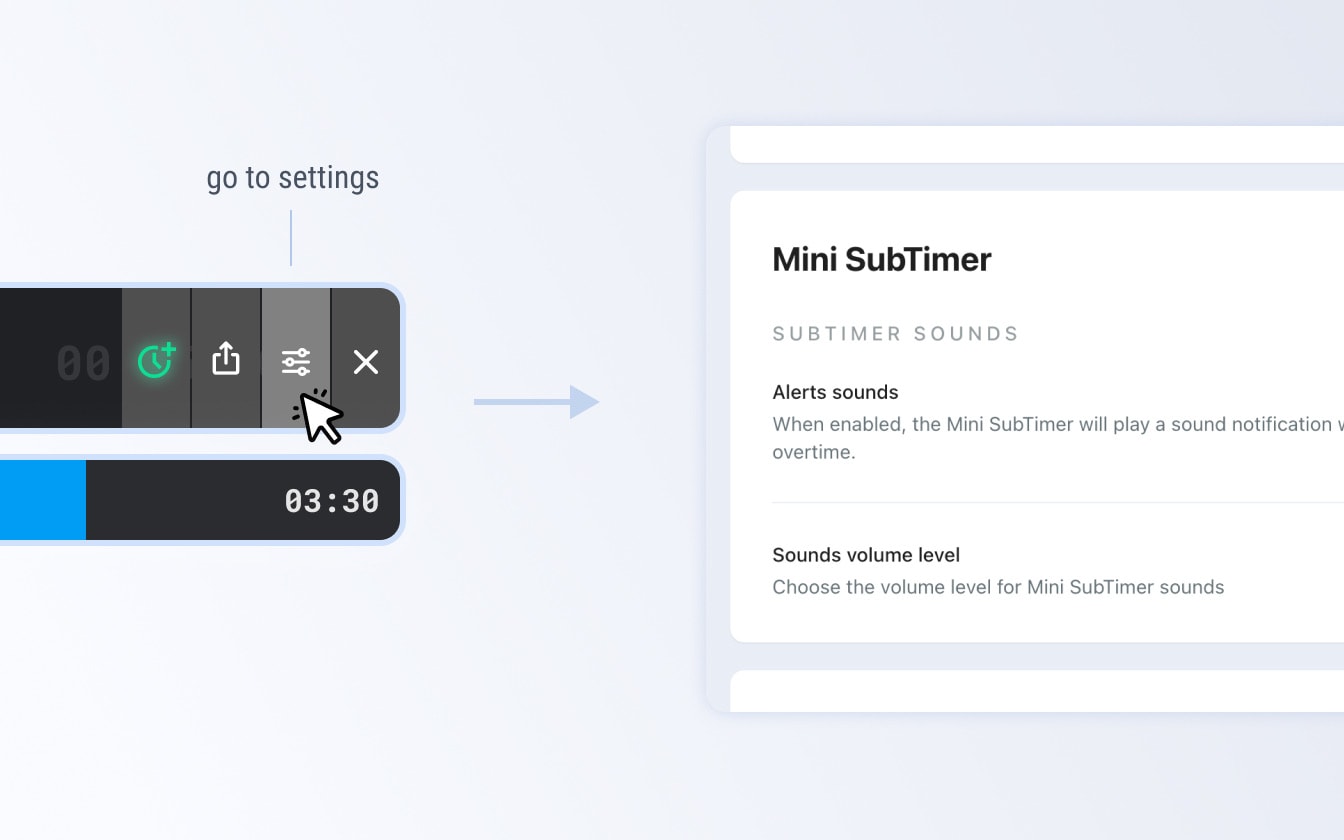 SubTimer controls (set, start, pause, stop, +1)