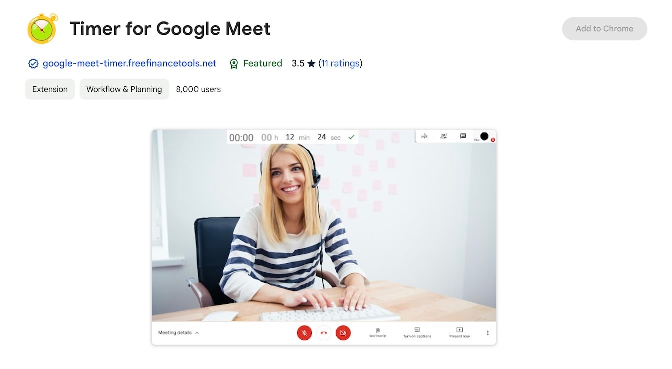 Timer for Google Meet - Chrome Extension